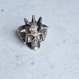 Sterling Silver Skull Spike Ring - Silver Punk Men's Ring Size 10.5